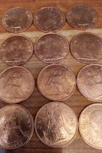 40x 1d old Penny 1967 uncirculated coins & Post office bag