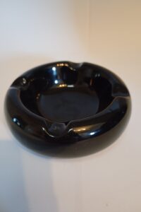 1980s Black glazed pottery ashtray