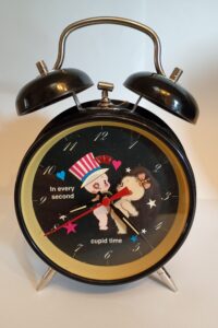 Vintage Animated Cupid Time Twin bell alarm clock , Mechanical-wind up