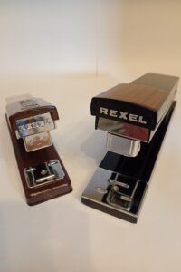 Vintage pair Rexel british metal staplers