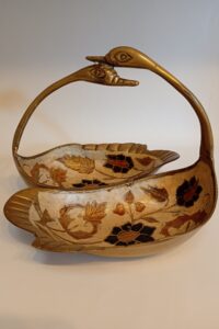 Solid brass enamel swan trinket holder