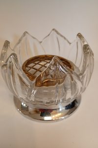 Vintage glass petal flower frog vase
