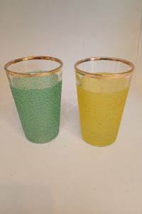 Vintage pair gold rimmed sugar frosted glasses