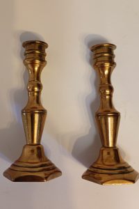 Pair minature brass candle holders