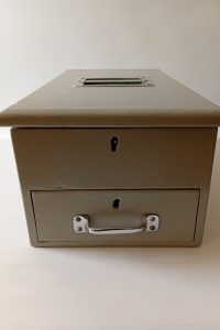 Vintage wood cash till register with bell