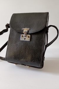 Vintage leather hard camera case with strap