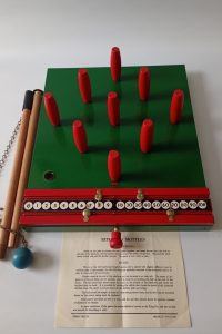 Chad valley tethered 9 pin wood skittles table game - Boxed