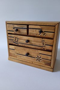 Vintage miniature wood japan marquetry style chest of draws - Trinket box