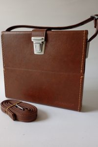 Polaroid ZX70 brown leather camera storage case with strap