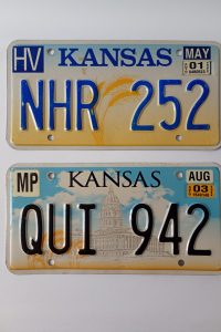 vintage USA Kansas 3d aluminum car number plates - Pair