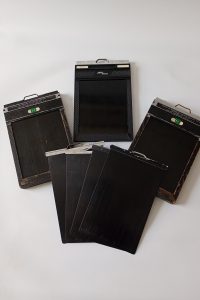 Vintage english box camera plate film slide set