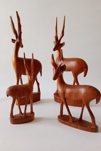 Hand carved wood antelope figurines- set of 4
